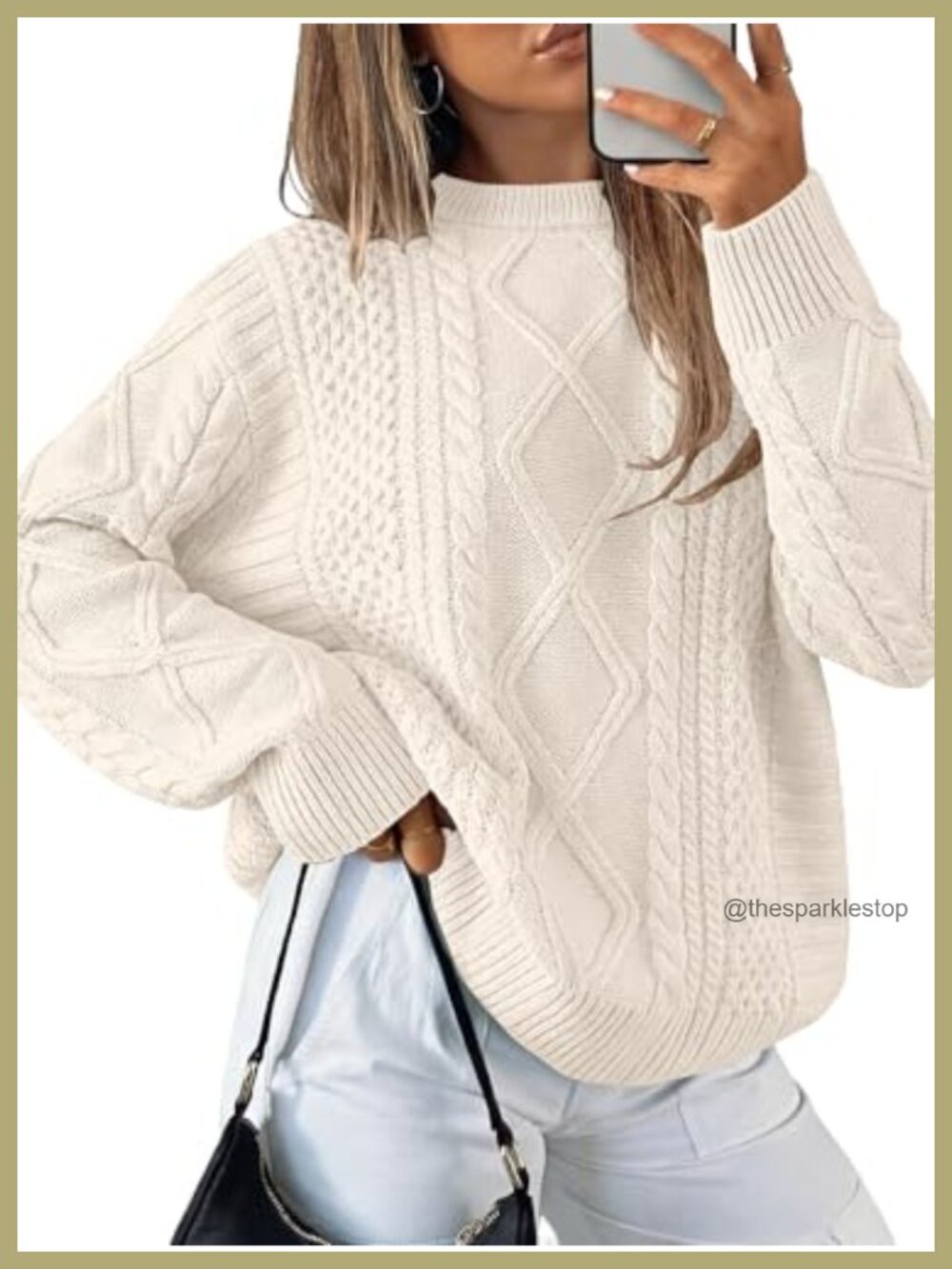 Oversized Cable Knit Pullover Sweater Crewneck Long Sleeve Women's